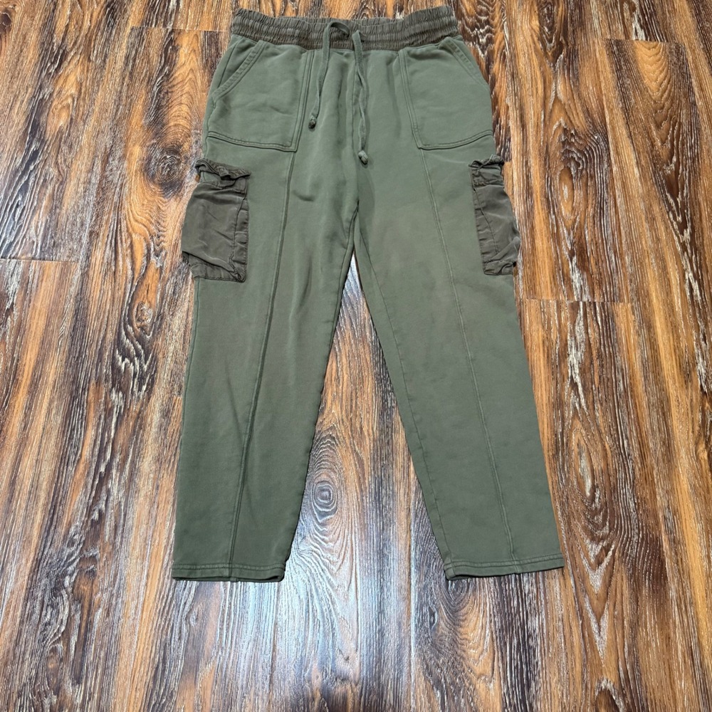 Fabletics Large Cargo Jogger Pants Womens Olive Green Smocked Waist Cotton FLAW